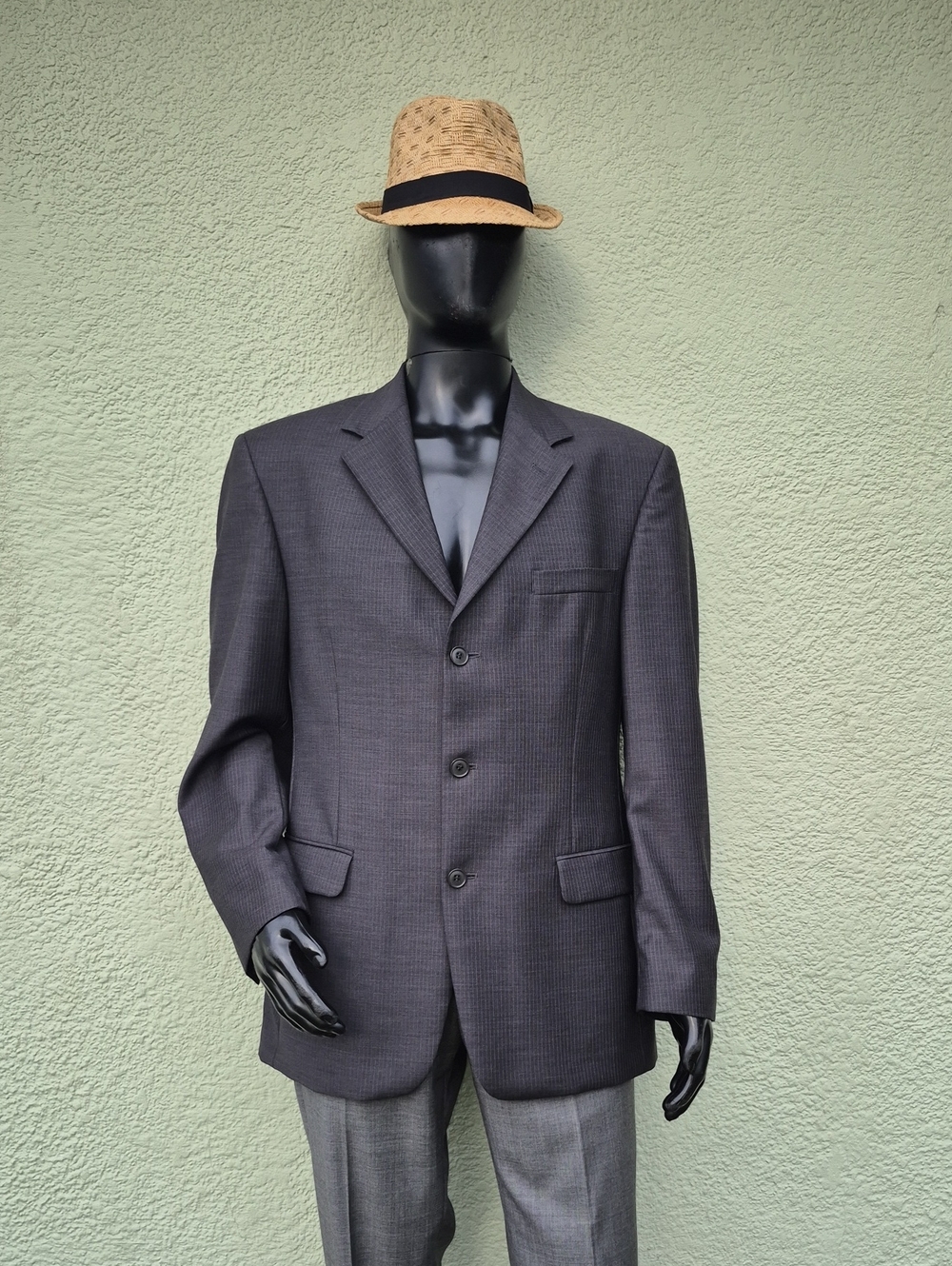 Andrew Fezza Men's Black Pin-Striped Super 130's Fine Worsted Wool Luxury Blazer